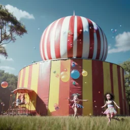 Ultra realistic circus scene. Child’s playing, smile, happy, color bubbles, smooth color, waist up view, Wes Anderson style, a lot of people background, highly detailed, concept art, unreal engine 5, god rays, ray tracing, RTX, lumen lighting, ultra detail, volumetric lighting, 3d, finely drawn, high definition, high resolution.