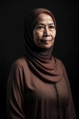 a muslim woman, fair skin, Malay race, standing posture, middle aged