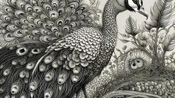 An incredibly detailed pencil drawing capturing the intricate patterns of a peacock's feathers, with each individual strand meticulously rendered to showcase the bird's beauty and elegance