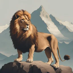 A lion standing on the edge of a very high mountain