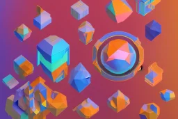 3D colorful geometric installation, simplistic, studio lighting, C4D, 16k, Behance, Artstation, centered, top down camera, vibrant