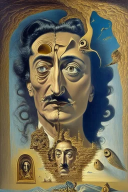 Artwork entitled "The Secret" depicts Salvador Dali's self-portrait living the woman he hated and developing compassion; surrealism; award-winning, intricate, insanely detailed, elegant