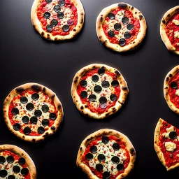 Photo of 4 pizzas, black background