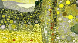 A pale light yellow gorge with shimmering diamonds painted by Gustav Klimt