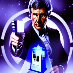 harrison ford as Doctor who standing next to his tardis, —creative