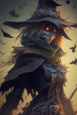 scarecrow witch hunter from warhammer, anime style, depth of field, nvidia graphics, lightrays, trending art, movie poster