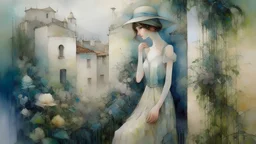 A stunning blend of impressionism and surrealism, inspired by Claude Monet and Salvador Dali, depicting the most beautiful girl in the town beckoning from a hidden spot on the wall. Soft pastel colors, dream-like atmosphere, intricate details, mysterious and enigmatic vibe, floral elements, hidden faces