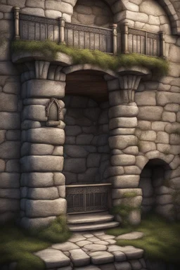 fantasy medieval wall with balcony