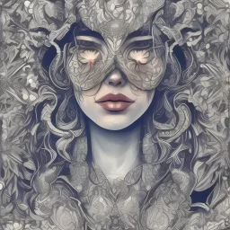 full body portrait of a girl wearing crown of flower ,big dreamy eyes,line drawing,zentangle art,mandala,high contrast,black and white,vector art
