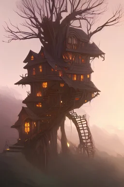 fantasy tree house on white background