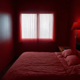 the interior of a motel room, red hues, gangster mood, showing the aftermath of a romantic night