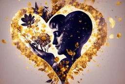 double exposure, merged layers, healthy food, flowers, heart and love in sunshine, watercolor and black ink outlines, sparkling golden glitter, ethereal, cinematic postprocessing, bokeh, dof