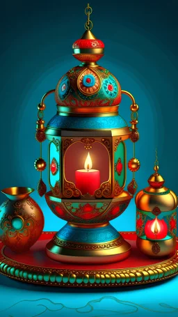 Greeting card, Ramadan, golden decorations, soft colors, Ramadan lantern with Ramadan cannon, a beautiful and deep surreal painting, Rococo 3D that highlights its exceptional quality, 8K shot, an ultra-realistic digital painting, a beautiful portrait, a very beautiful portrait in colors red and green, very realistic digital art captured with a Hasselblad medium format camera with a macro lens. 100 mm. An unmistakable cinematic image, daylight