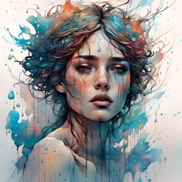 Raindrops on the roof, Pitter-patter lullaby, Cleansing for the soul| dynamic pose |centered| key visual| intricate| highly detailed| breathtaking beauty| precise lineart| vibrant| comprehensive cinematic| Carne Griffiths| Conrad Roset| Anna Dittmann| overcast