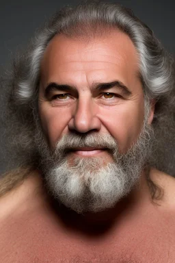 Close up photography, 35mm lens lens, a happy smiling muscular Sardinian shepherd burly chubby man 58 years old, lying down in the meadow near a little tree, ugly and dirty, bullneck, manly chest, in tank top and overalls, wild white beard, ambient occlusion, strong sunshine, emotive eyes, misery and poverty, side view