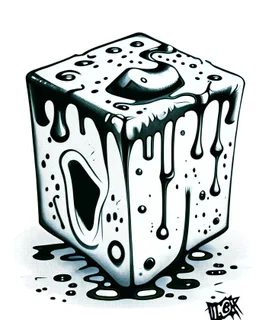 oozing slime cube black and white sketch art rpg