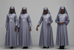 4 suore africane con tunica grigia figura intera sorrisi, visi armoniosi