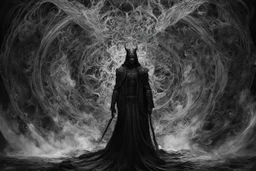 A captivating digital art piece portraying an abstract and mysterious Hades, using shades of black and ethereal patterns to convey the divine presence of the underworld, (captivating digital art:1.4), (abstract and mysterious Hades:1.5), (shades of black and ethereal patterns:1.3), (expressive and divine ambiance:1.2), influenced by abstract interpretations of classical mythology and the enigmatic nature of the underworld, trending on ArtStation, Intricate, Sharp focus, ethereal lighting, (capti