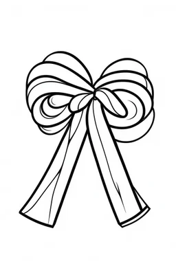 A black and white cute drawing of a candy cane with a ribbon, only outline, white background,for kids. The illustration should be in [SUPER SIMPLE], black and white, bold line art with a clear, mostly empty background. [INCLUDES ONLY OUTLINES WITH NO FILLED IN BLACK AREAS], ensuring no shading, no complex images, and making it very easy to color in between the lines". The illustration is for a coloring book for toddlers, aged 2-4, with simple images!