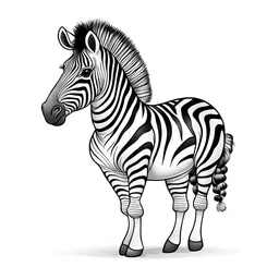 cute Zebra, black and white, white background, clean lines, coloring page for kids