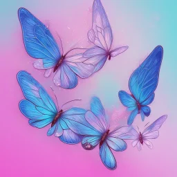 pastel colors, blue, pink, white, butterfly