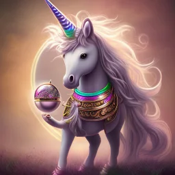 chocolate unicorn with rainbow horn with sparkles with a bell on his neck, really cute, detailed, RTX, fantasy, 8K