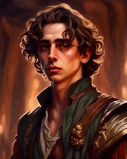 High Quality Painted Portrait of young fantasy bounty hunter that looks like Timothee Chalamet