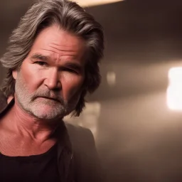 Kurt Russell as Han Solo, dramatic light, close up, smoky background, high detail, cinematic, vignette