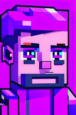 a portrait of a purple Minecraft guy, 2d, large pixel style