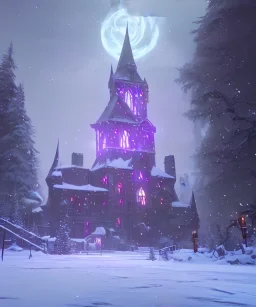 A magical snowy warlock castle in Christmas