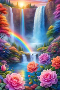 ufo rainbows, beautiful gardens , flowers, cascades