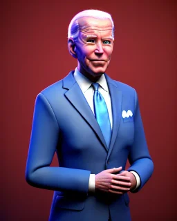 Waist up Portrait, joe Biden as muppet doll, Blue suit retro style, photo studio, city background, unreal engine 5, concept art, art station, god lights, ray tracing, RTX, lumen lighting, ultra detail, volumetric lighting, 3d.