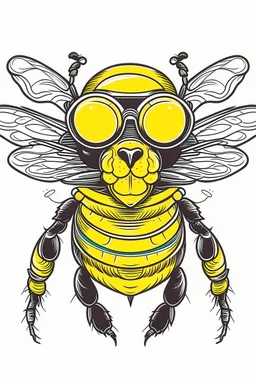 BEE wearing sunglasses, Style: Retro 80s, Mood: Groovy, T-shirt design graphic, vector, contour, white background.