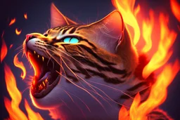 burning cat mouth in flamelight