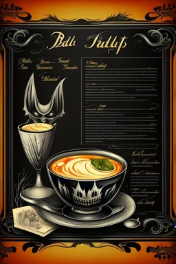 vintage cafe menu, Halloween, bat soup