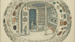Art Brut, Interior of a spherical room, with holes, mirrors, and a hidden inhabitant