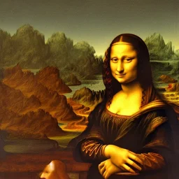 Mona Lisa painting a portrait of Leonardo de Vinci