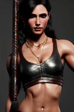 Barbarian character, animal hide armor, physically fit, tribal tattoos, dark eyeshadow, intricate eyeliner, soft round eyes, beads in hair, 8k resolution, cinematic smooth, intricate details, vibrant colors, realistic details, masterpiece, oil on canvas