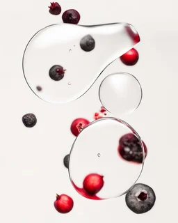 pomegranate seeds through the prism of water, on a white background