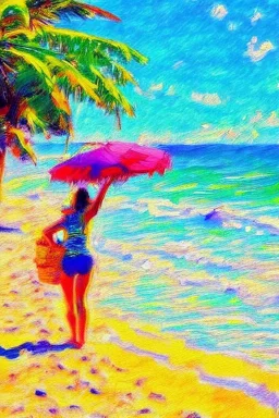 painting, impressionist, wanderlust, bright colors, beach