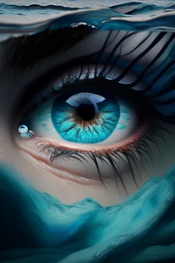 A woman's eye in which the ocean floats