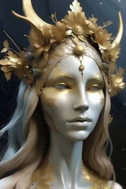 make a realistic goddess Bridget from her head to her feet. Make it painterly but still realistic. Use neutral colors and sparkles