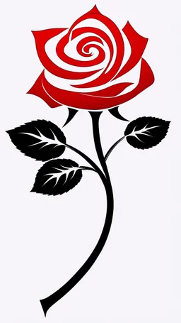 a rose where the stem and leaves(black) is made of smoke, and the flower(red) is made of smoke and flame shapes that spiral in the middle, vector