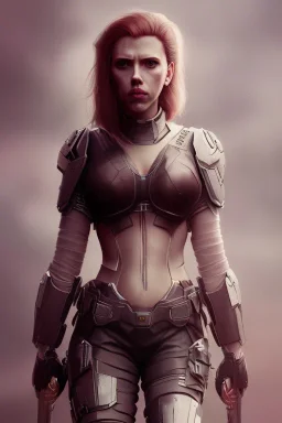 full body, Scarlett Johansson identify face, leather armour , big busty , pintura, ,details,texture,8k quality, florest, Minimalism, Romanticism, Expressionism, Impressionism