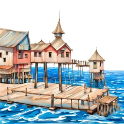 buildings on stilts upon a pier