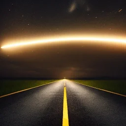 Heavy rain. Epic Lighting in the night sky. Knight with magic scroll in hand. Falling meteorite from the sky. Meteorite burning in the distance. Dark black mud.