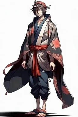 young human rogue in kimono clothing hood down full body