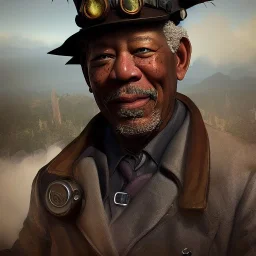 Morgan Freeman steam punk character very detailed cinematic unreal engine photo realistic