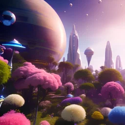 Spaceship landed on futuristic planet, sunny day. clear blue sky, cascade, flowers. Elegant. Extremely detailed. Award winning photography. Fantasy. 8k. Cinematic lighting. Photorealistic. Dynamic lighting. Imperial colors. Crisp quality. Unreal Engine. Colourful cinematic postprocessing. Pixar. VRay.