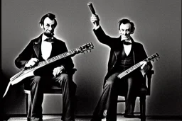 Abraham lincoln by himself playing solo lead guitar for a rock-n-roll band in 1984